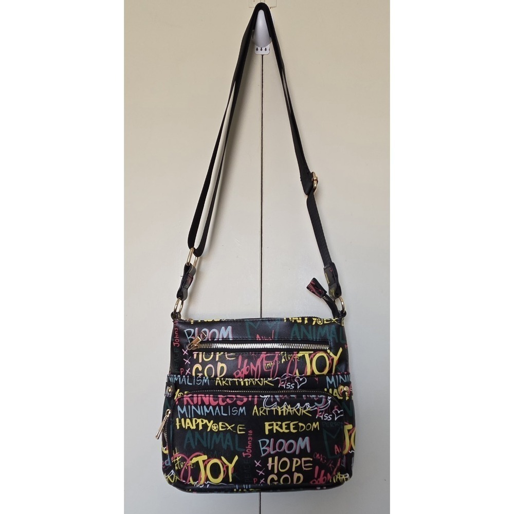 ALBA Crossbody Purse Graffiti Print With Inspirational Words ~NWOT~